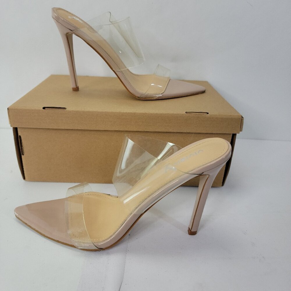 Vivianly Nude Clear PVC Pointed Toe Stiletto Heels
